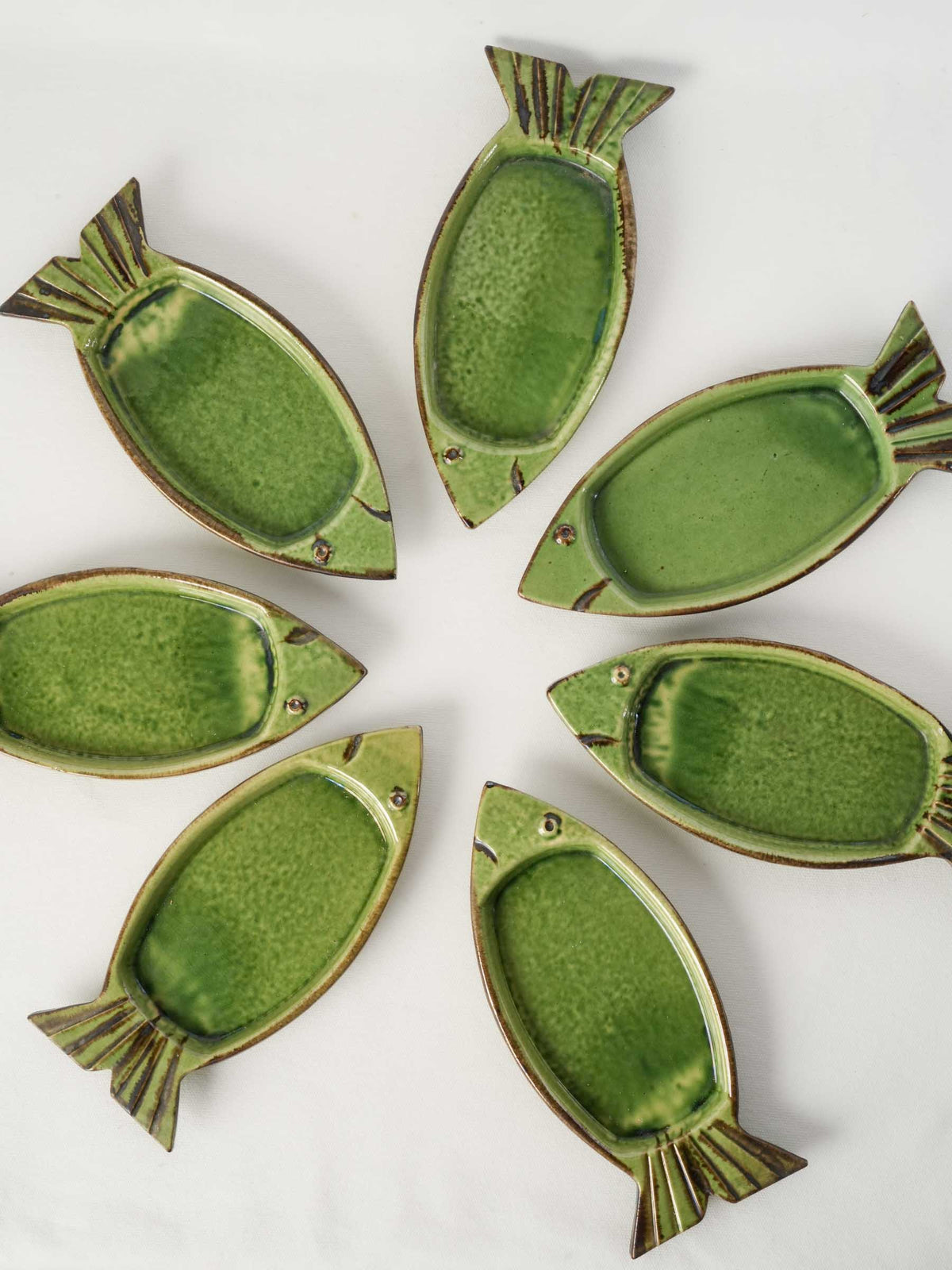 Mid-century green glazed fish platters