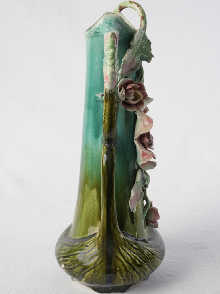 Elegant twin-handled majolica vase  