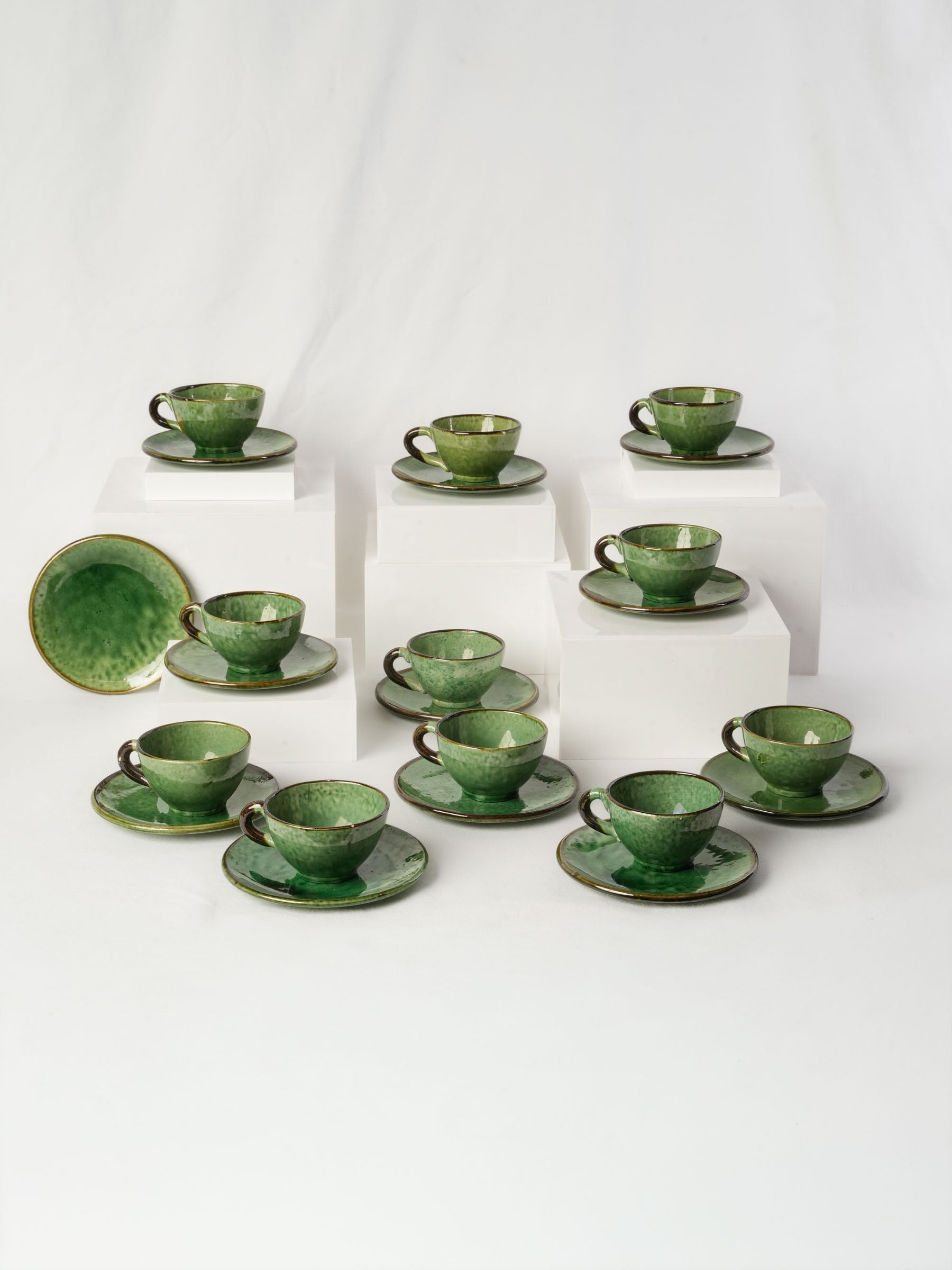 Mid-20th Century Aegitna Vallauris Green Glazed Coffee Service for Eleven