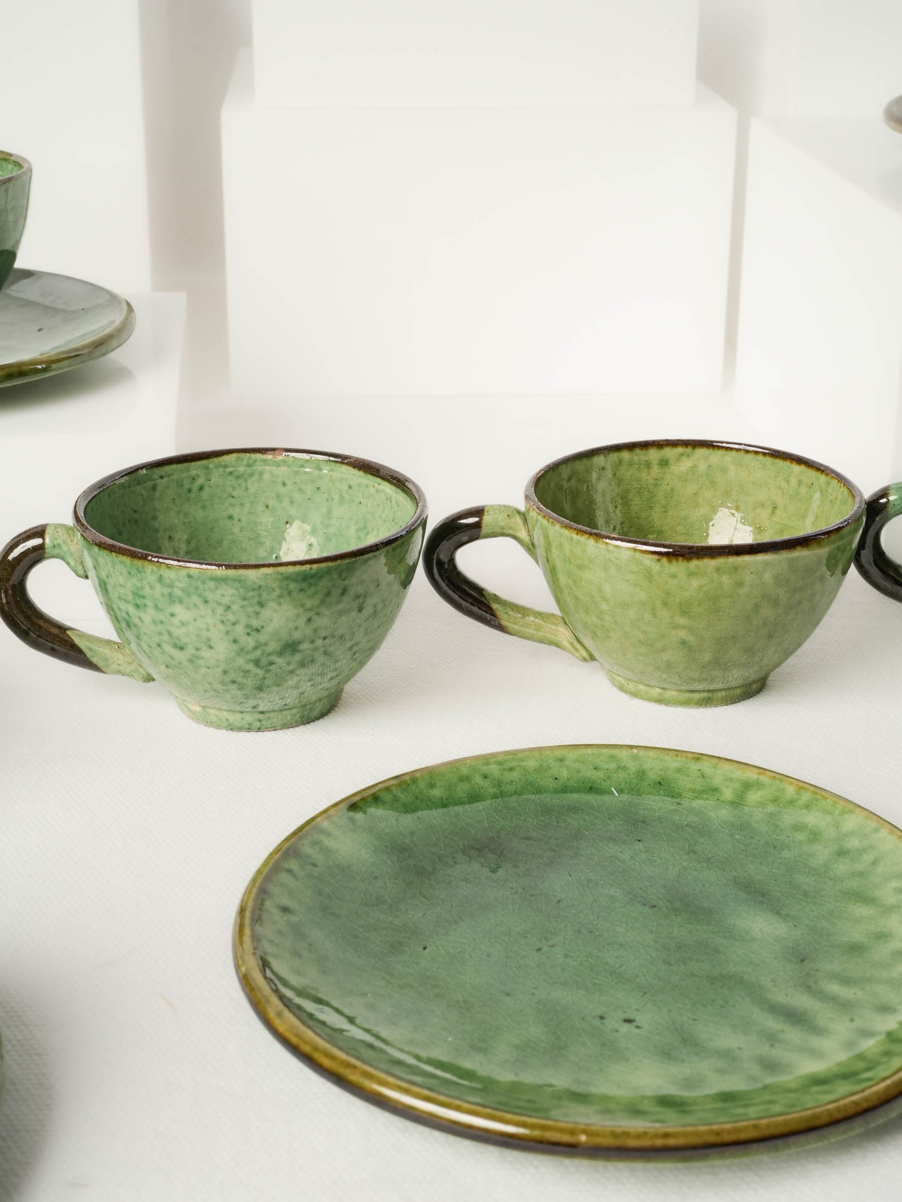 Mid-20th Century Aegitna Vallauris Green Glazed Coffee Service for Eleven