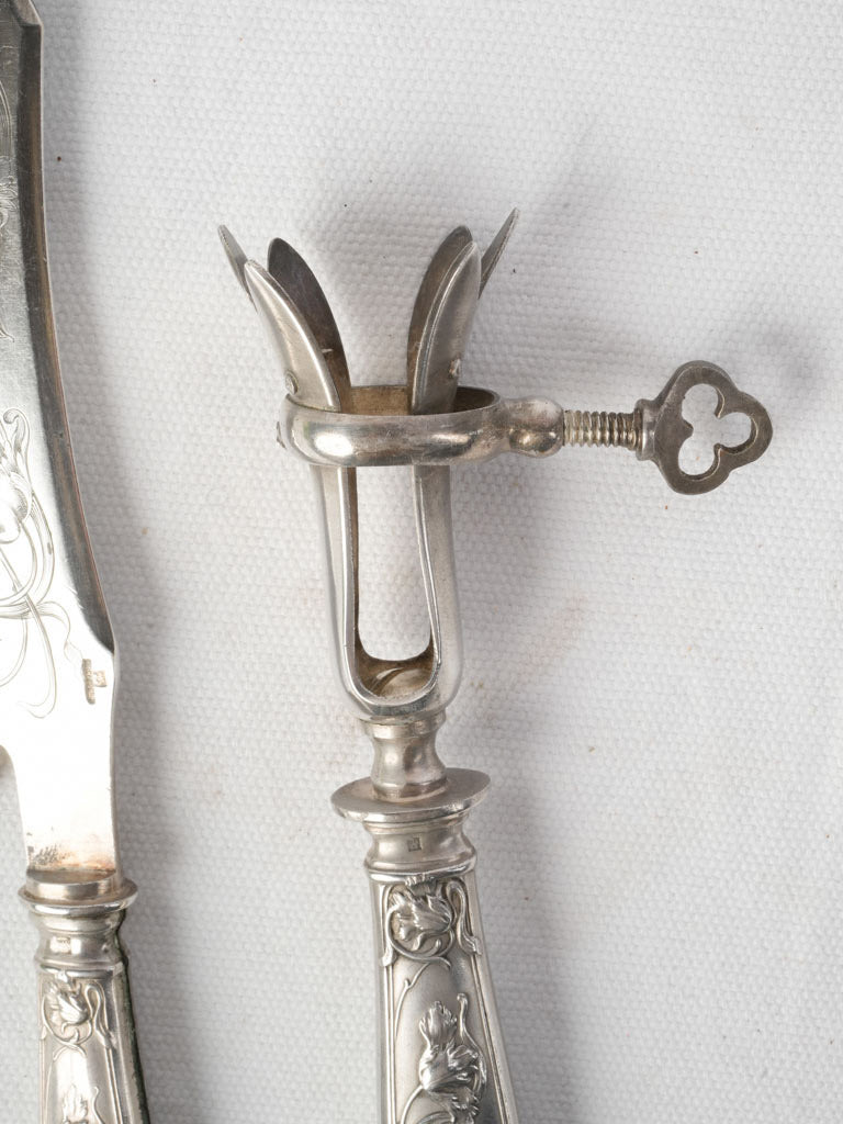 Early 20th-Century French Art Nouveau Silverplate Gigot Lamb Carving Set