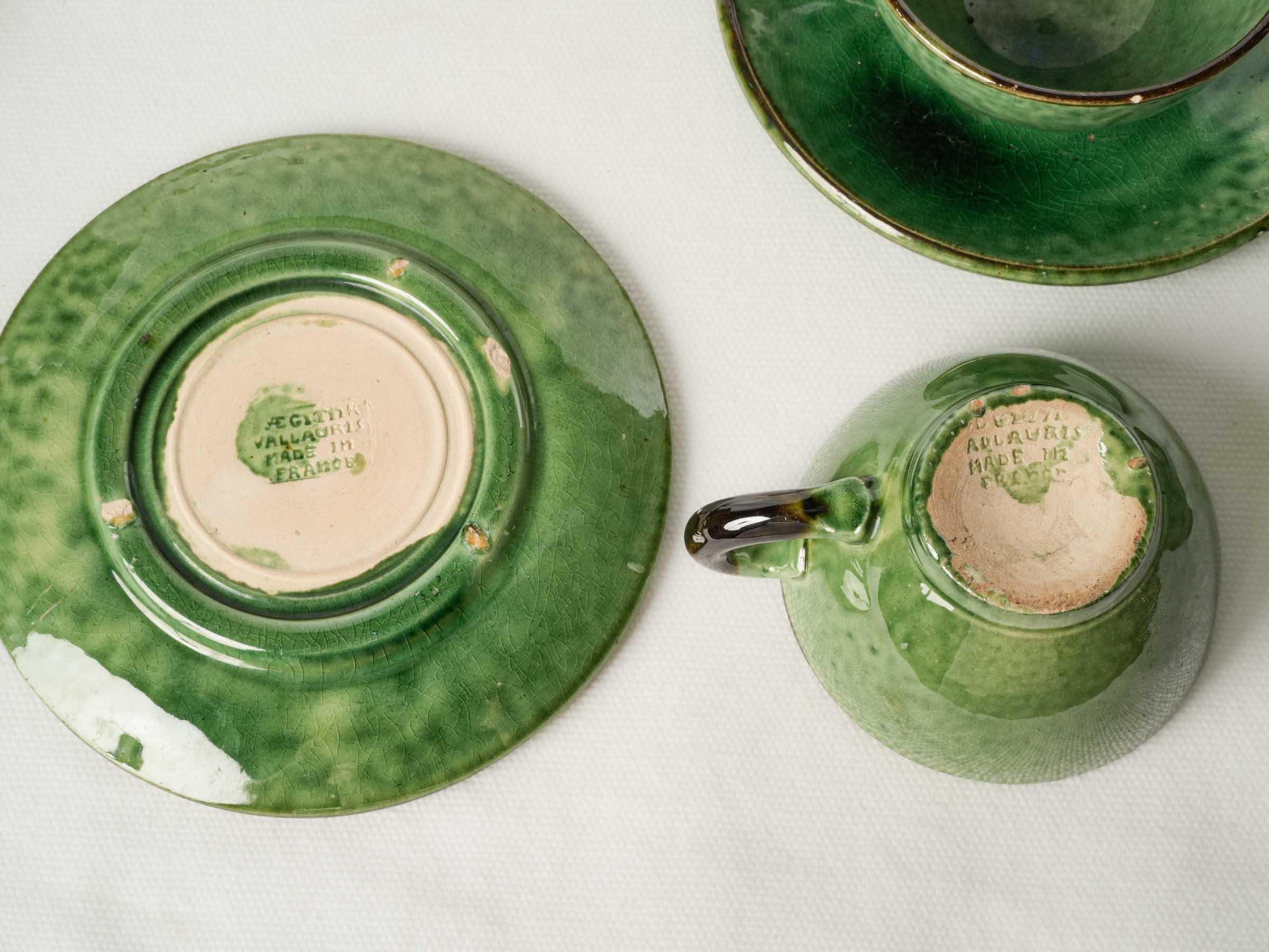 Mid-20th Century Aegitna Vallauris Green Glazed Coffee Service for Eleven