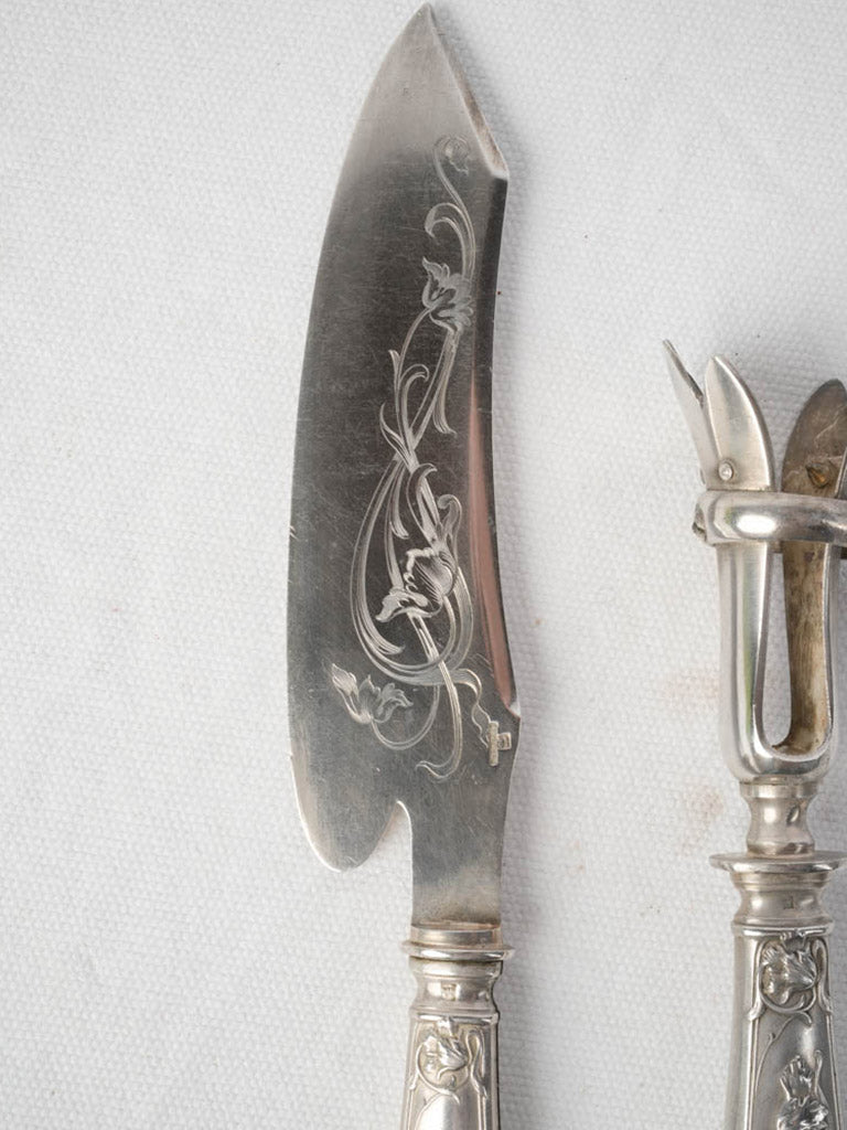 Early 20th-Century French Art Nouveau Silverplate Gigot Lamb Carving Set