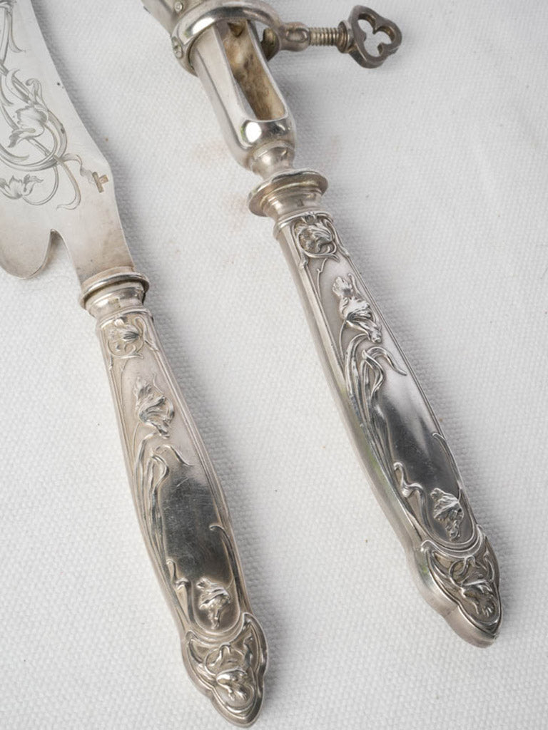 Early 20th-Century French Art Nouveau Silverplate Gigot Lamb Carving Set