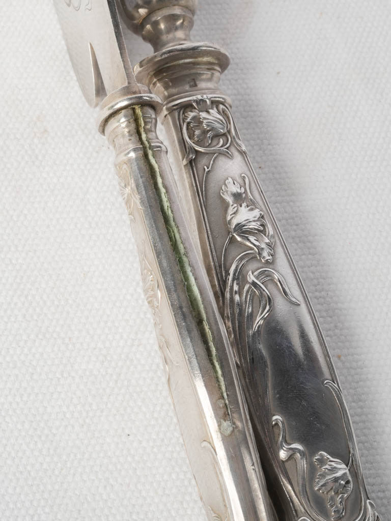 Early 20th-Century French Art Nouveau Silverplate Gigot Lamb Carving Set