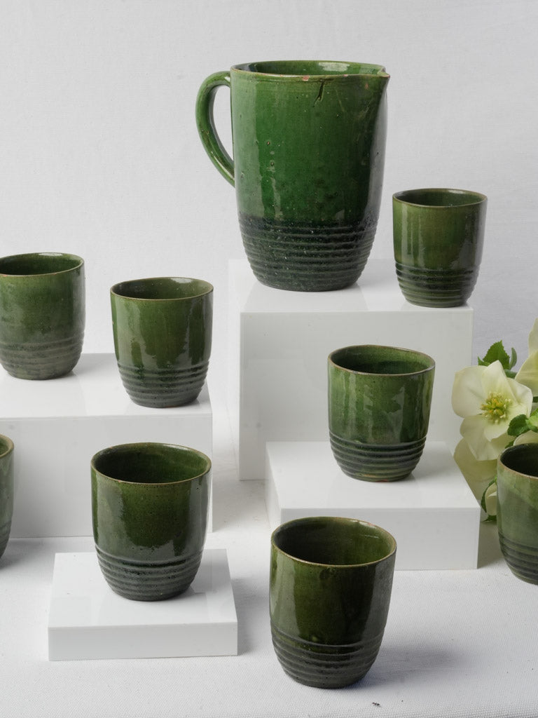 Aged French green glazed pitcher  