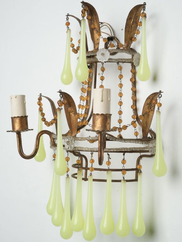 Antique French sconces w/ citron teardrops 15¾"