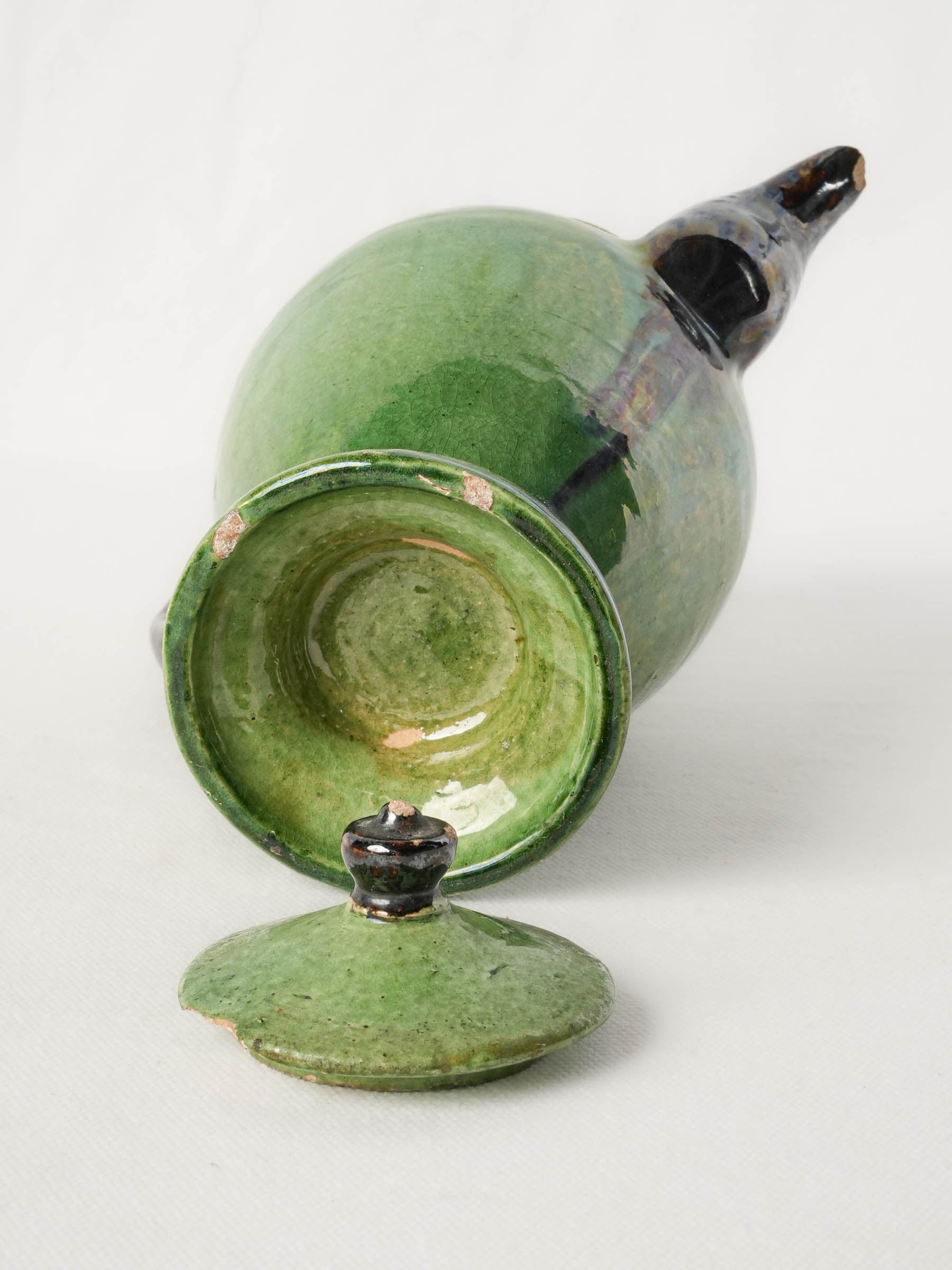 Antique French Green-Glazed Earthenware Coffee Pot, early 20th Century - 10¼"