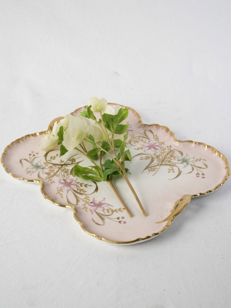 Late 19th Century Limoges Porcelain Tray w/ Hand-Painted Floral Motif and Gilt Rim - 15¾"