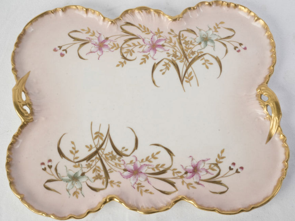Late 19th Century Limoges Porcelain Tray w/ Hand-Painted Floral Motif and Gilt Rim - 15¾"