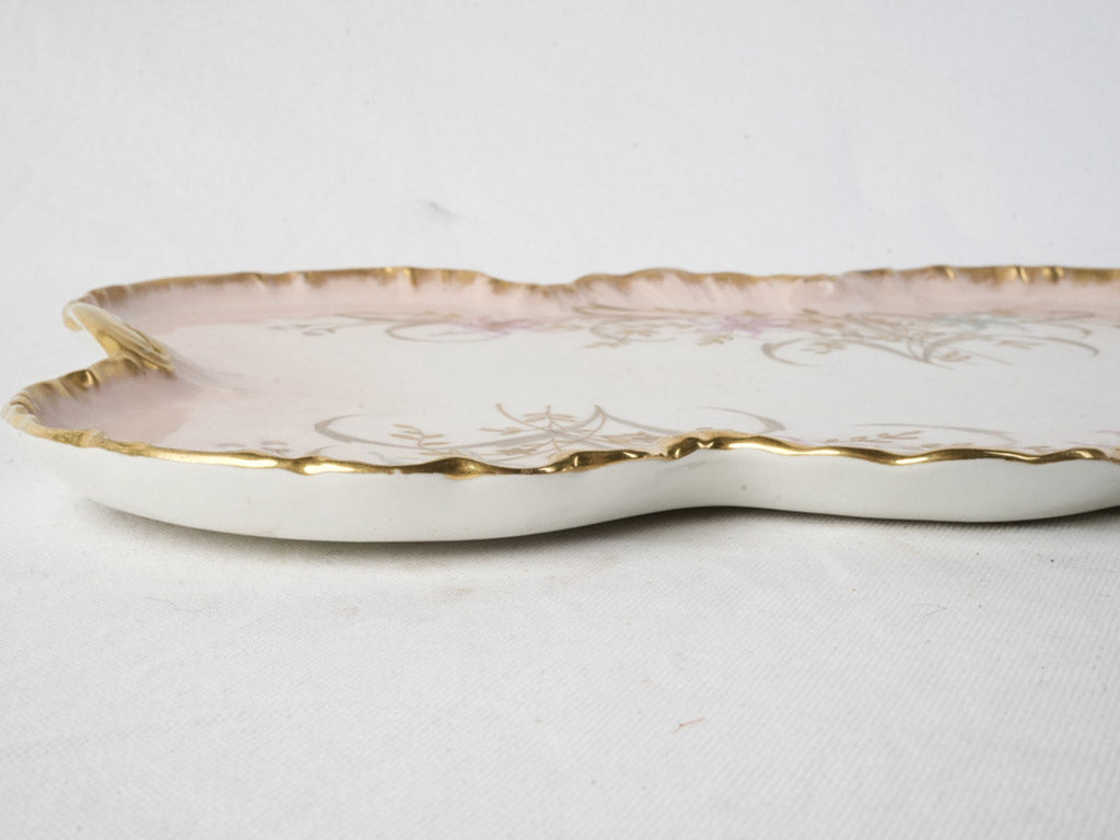 Late 19th Century Limoges Porcelain Tray w/ Hand-Painted Floral Motif and Gilt Rim - 15¾"