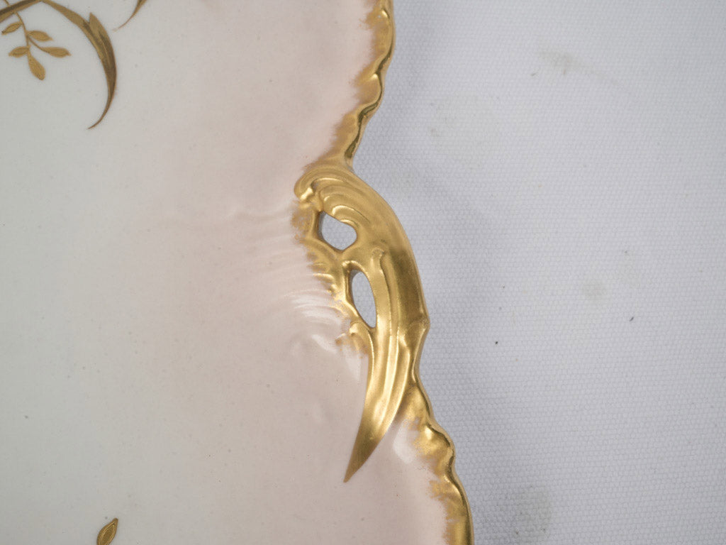 Late 19th Century Limoges Porcelain Tray w/ Hand-Painted Floral Motif and Gilt Rim - 15¾"