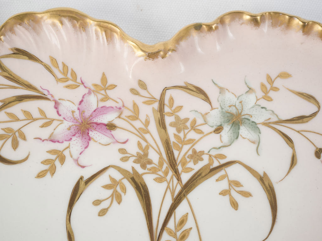 Late 19th Century Limoges Porcelain Tray w/ Hand-Painted Floral Motif and Gilt Rim - 15¾"