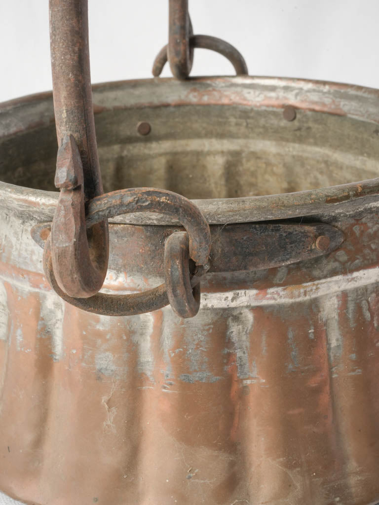 Timeworn tin-lined cooking cauldron