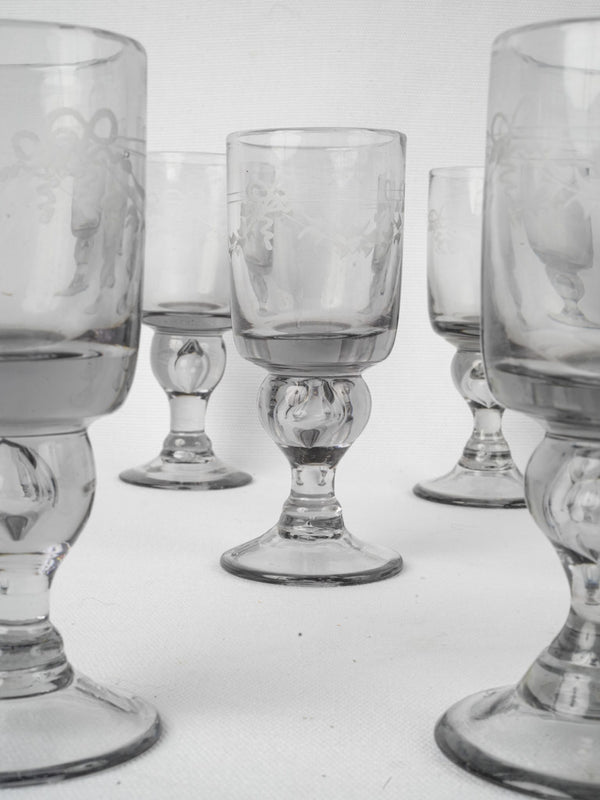 Six antique French wine glasses with gold rim – Chez Pluie