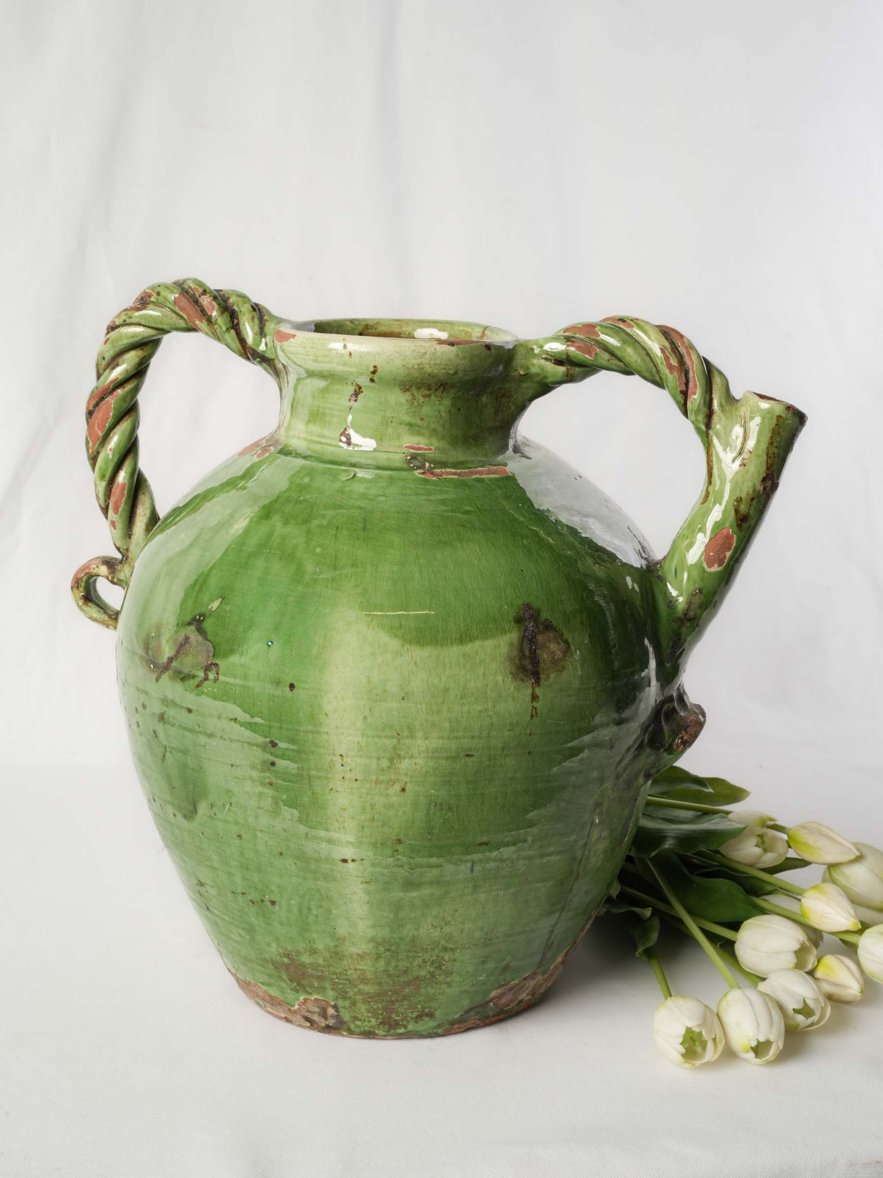 Large Antique Green-Glazed Terracotta Orjol  - 15¾"
