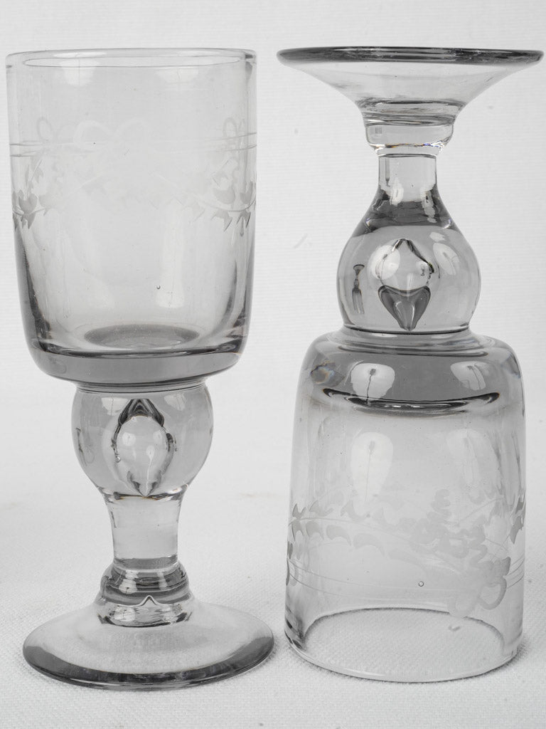 Lovely engraved blown glass stemware