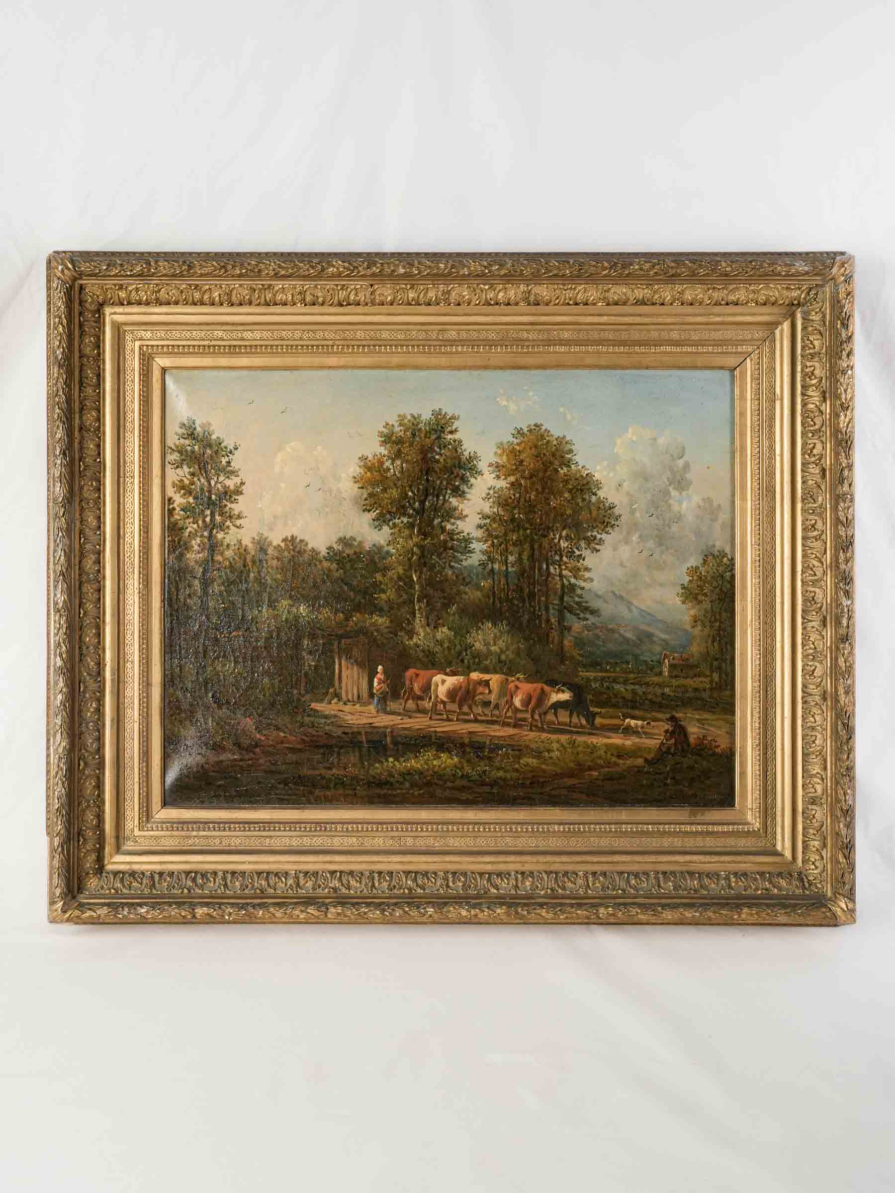 Large Pastoral Landscape, Oil on Canvas signed De Grailly, 19th Century - 31½" x 35½"