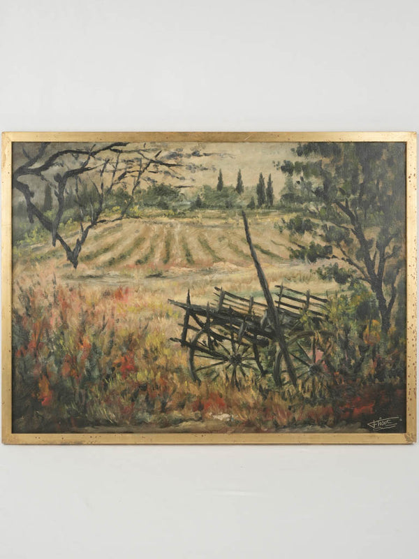 Vintage Provençal countryside landscape oil painting