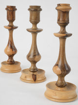 Vintage olive wood candlestick trio