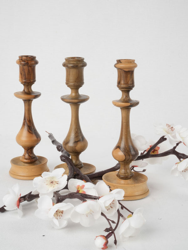 Handcrafted late-century wooden candlesticks