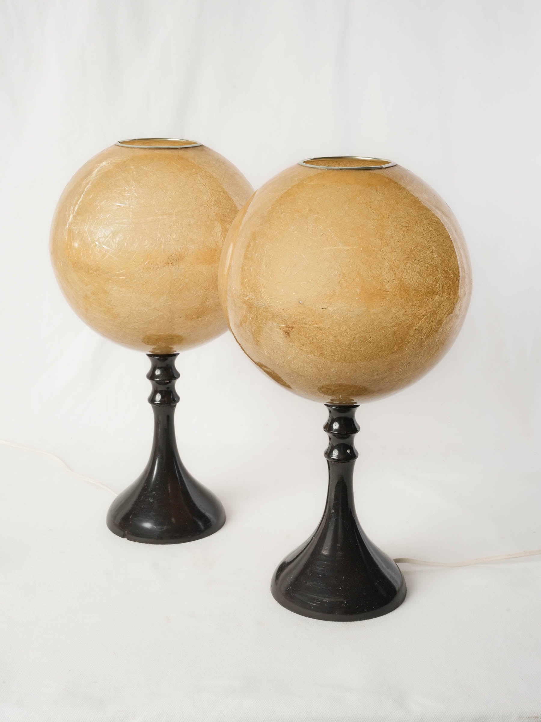 Pair of Tall Mid-20th Century Fiberglass and Lacquered Wood Table Lamps - 18"