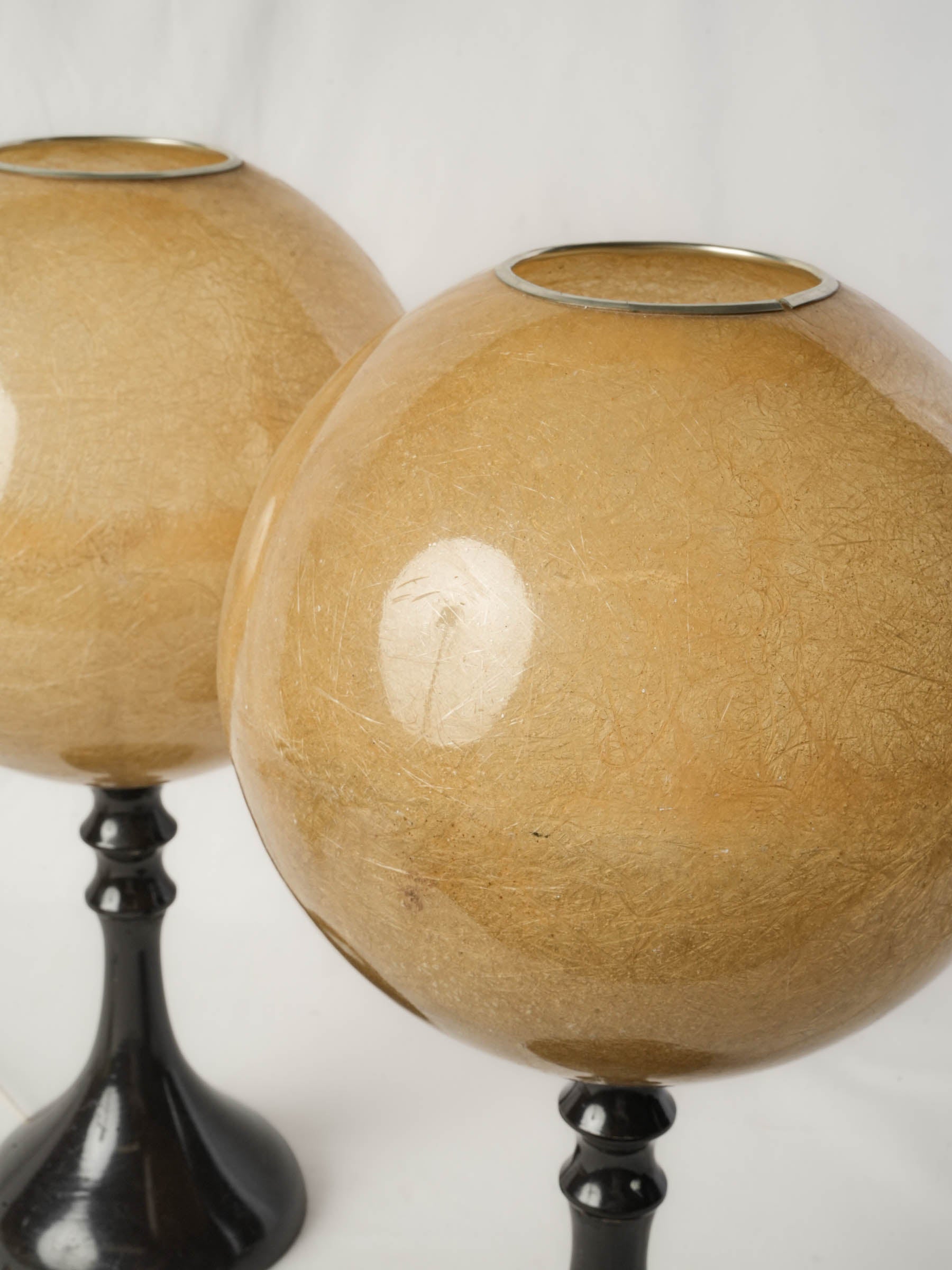 Pair of Tall Mid-20th Century Fiberglass and Lacquered Wood Table Lamps - 18"