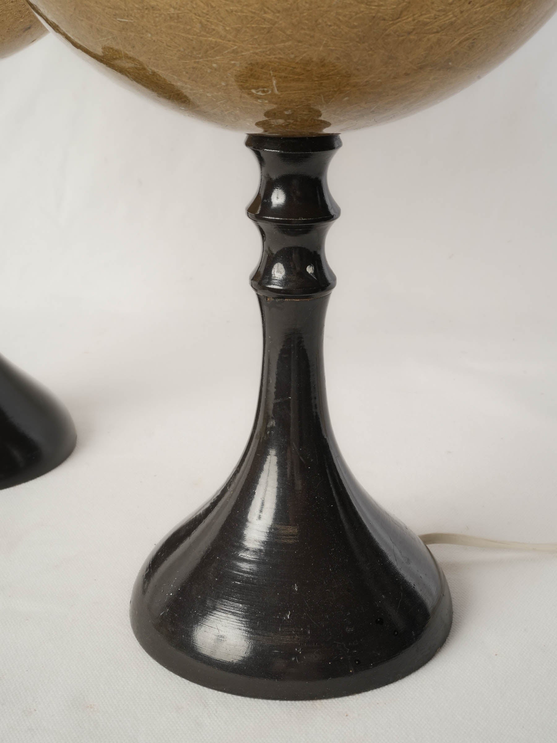 Pair of Tall Mid-20th Century Fiberglass and Lacquered Wood Table Lamps - 18"