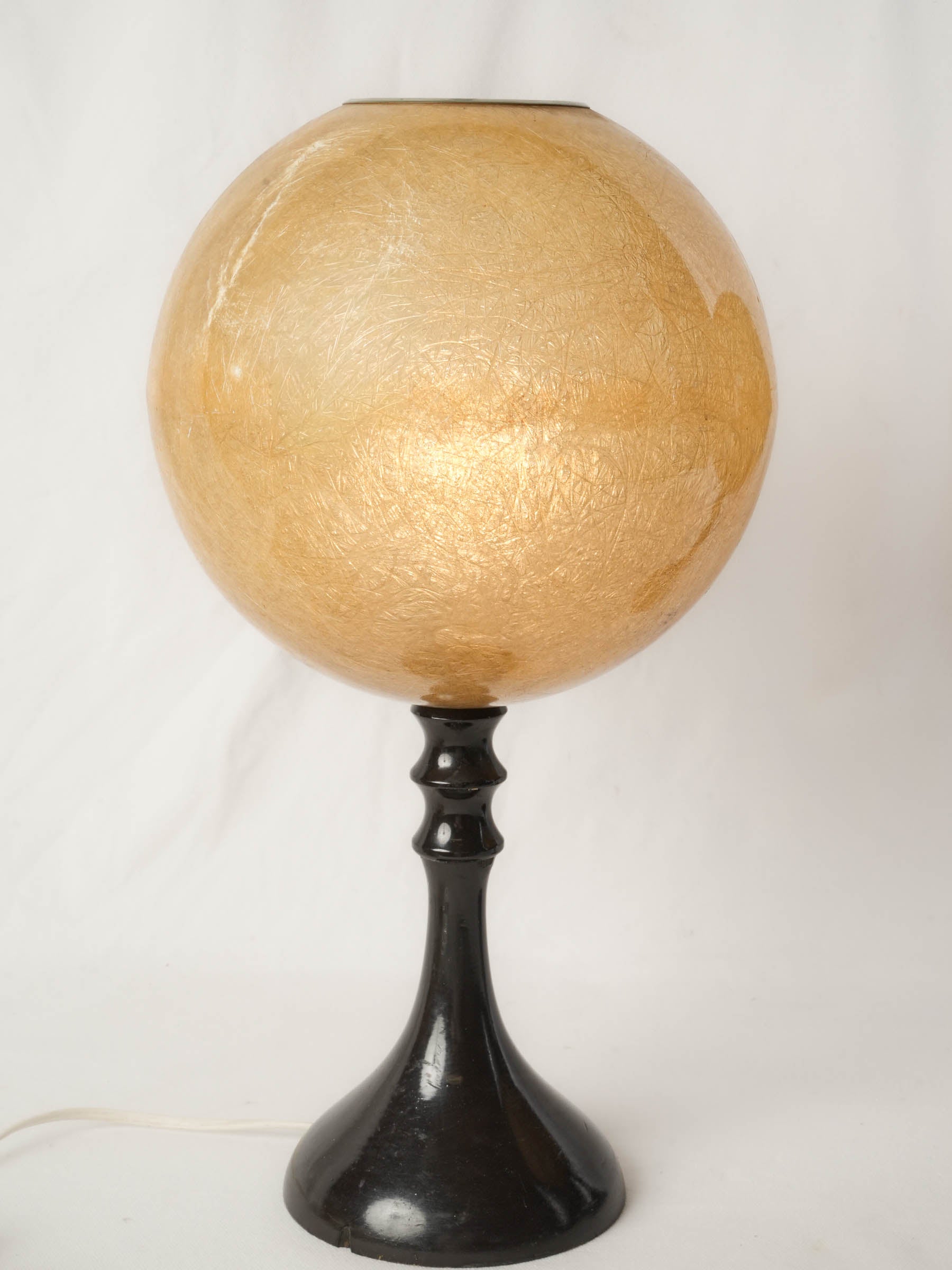 Pair of Tall Mid-20th Century Fiberglass and Lacquered Wood Table Lamps - 18"