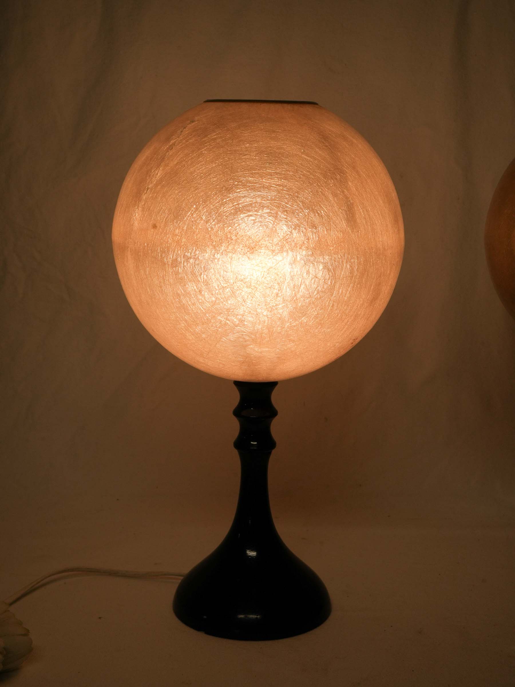 Pair of Tall Mid-20th Century Fiberglass and Lacquered Wood Table Lamps - 18"