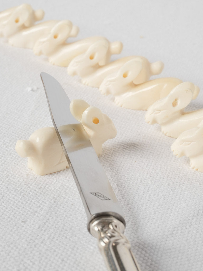 Adorable set of antique rabbit knife rests