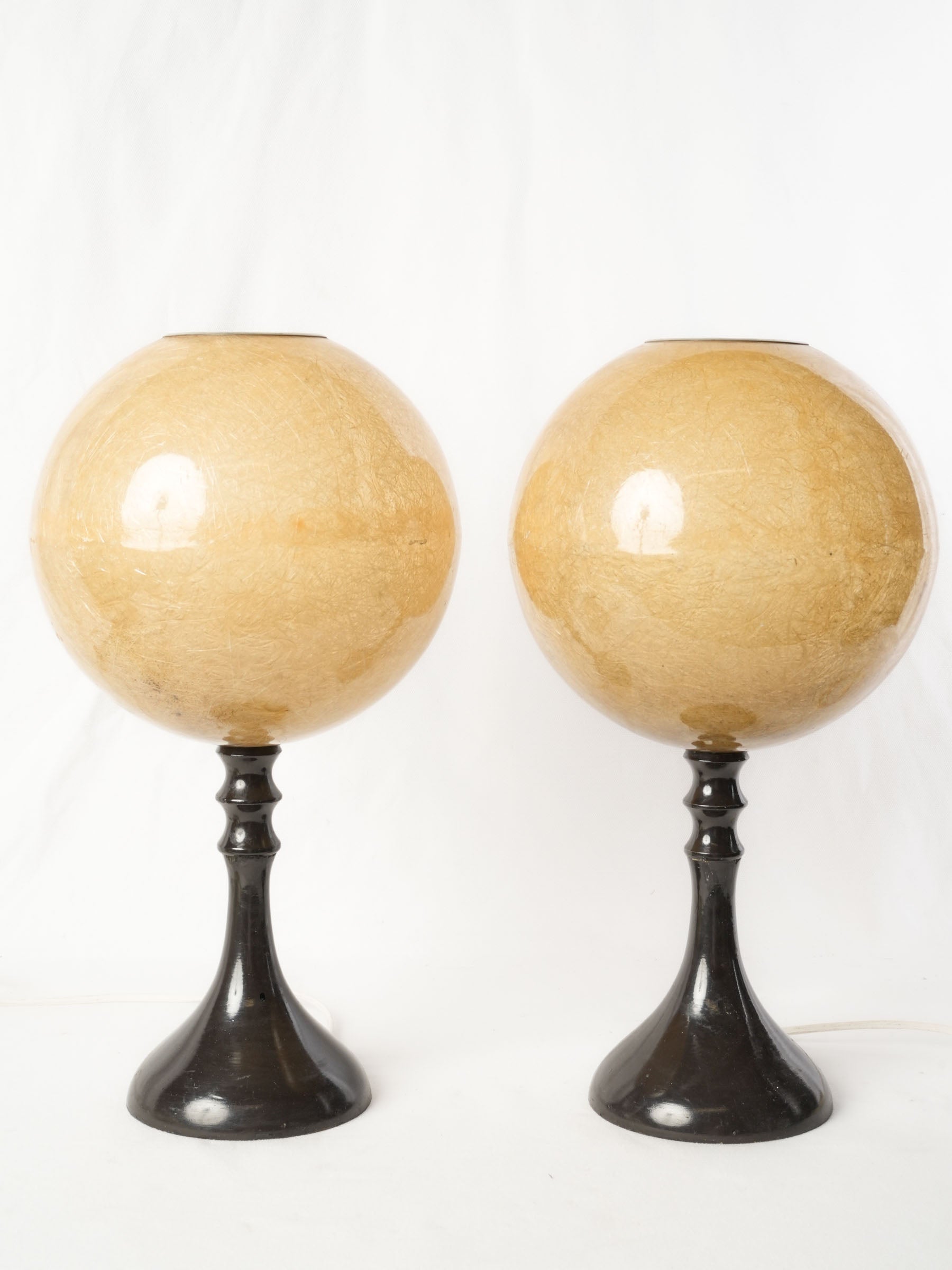 Pair of Tall Mid-20th Century Fiberglass and Lacquered Wood Table Lamps - 18"
