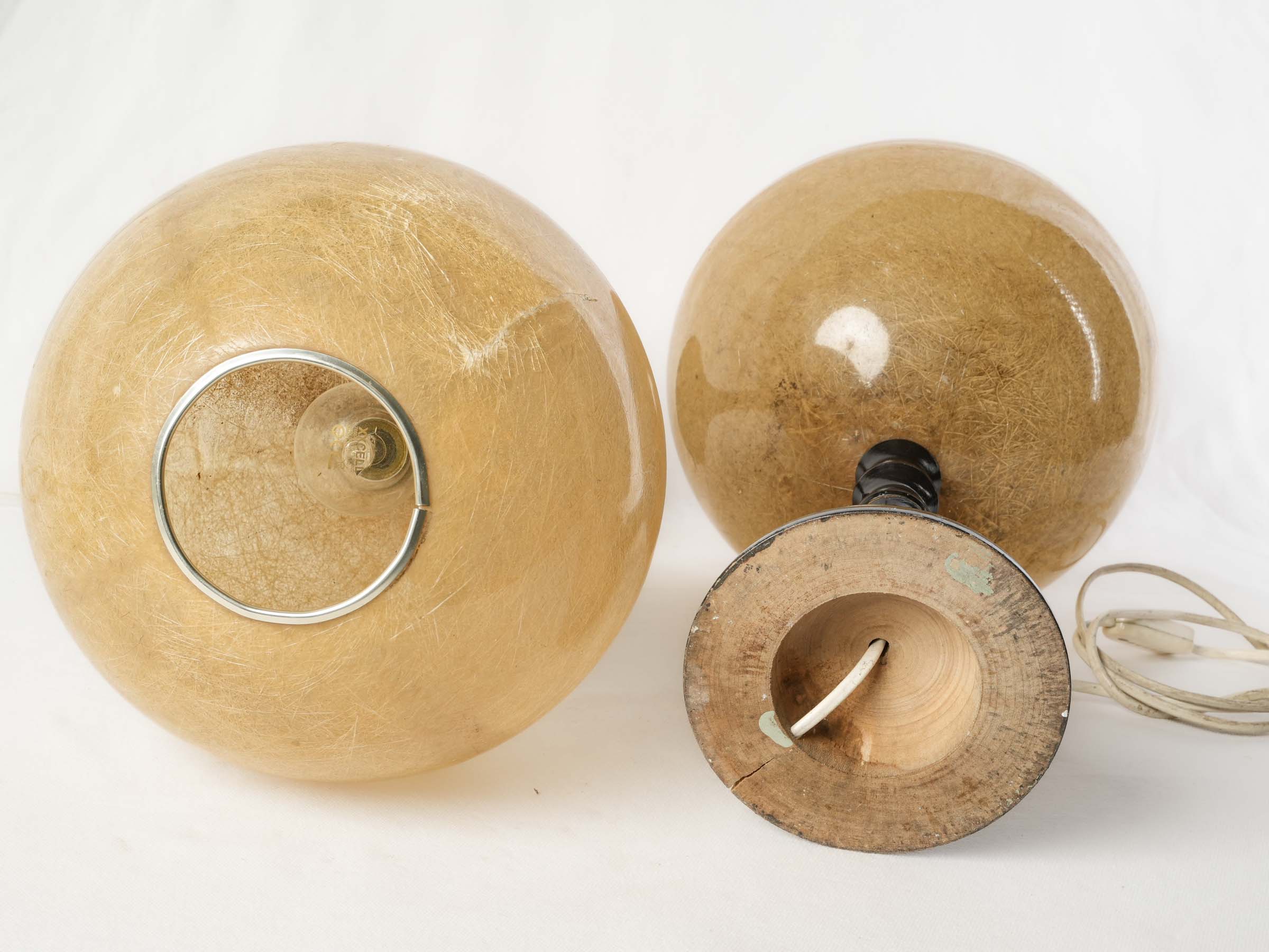 Pair of Tall Mid-20th Century Fiberglass and Lacquered Wood Table Lamps - 18"