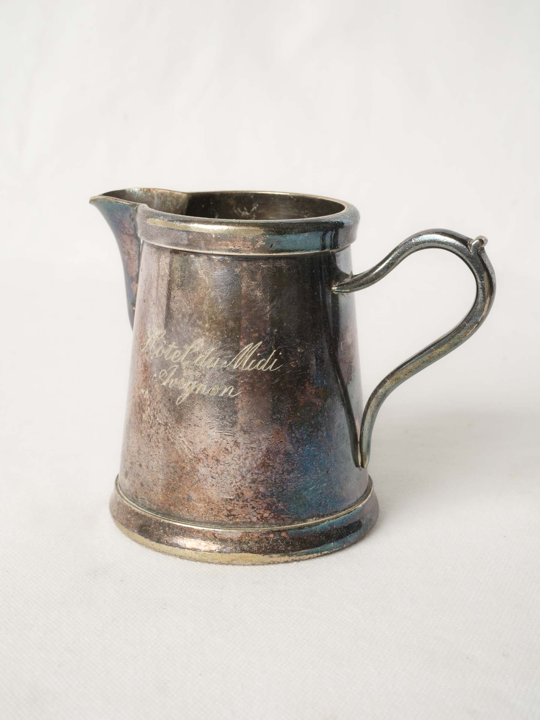Antique French Silver-Plated Milk Jug from Hôtel du Midi, Avignon - 4¼"