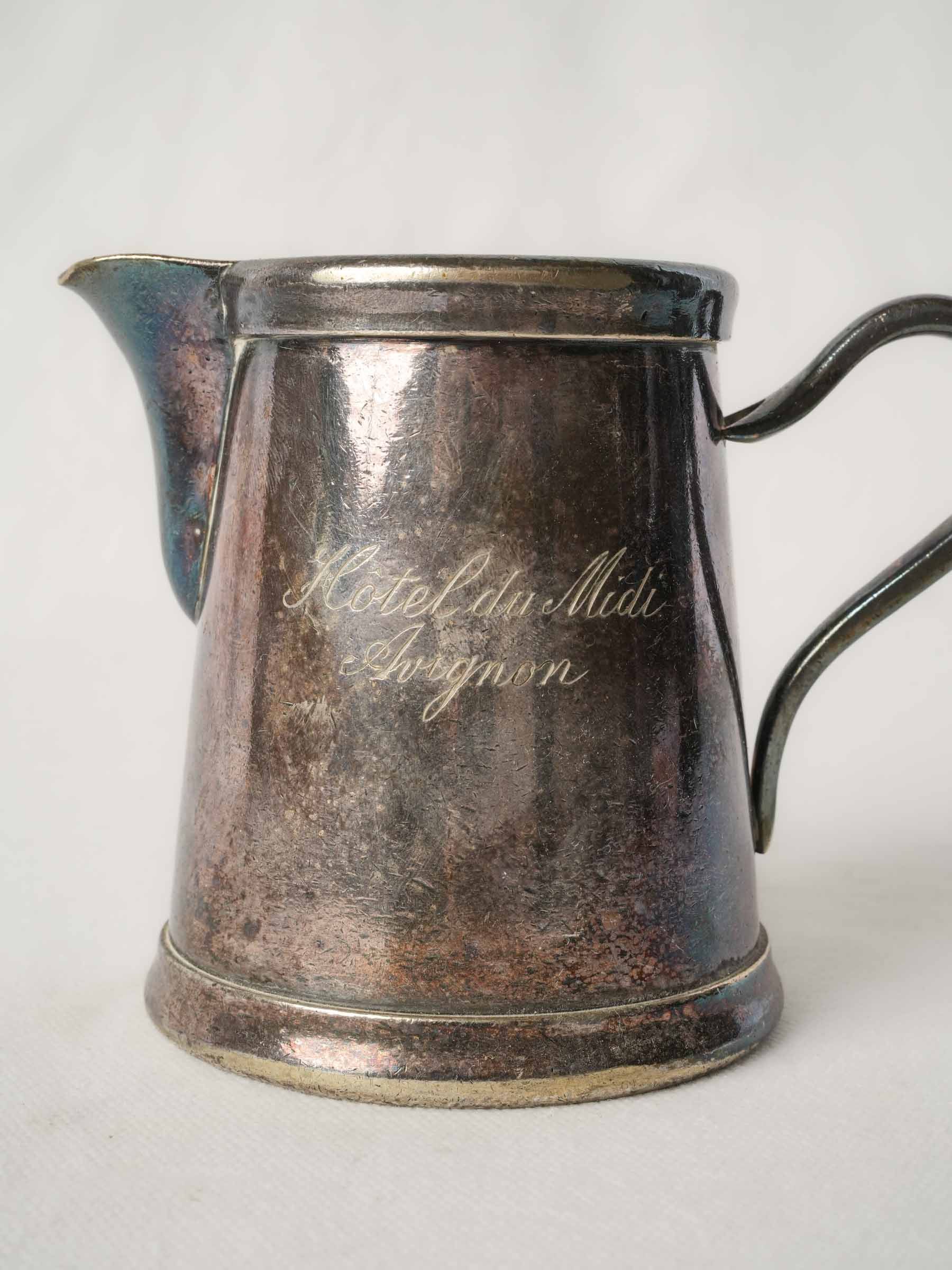 Antique French Silver-Plated Milk Jug from Hôtel du Midi, Avignon - 4¼"