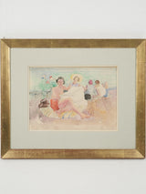 Vintage French watercolor beachscape painting