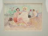 Delightful vintage French beachscape painting