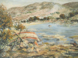 Charming mountainside lakeside landscape painting