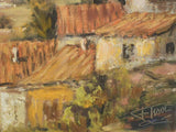 Classic red-roofed village scene painting