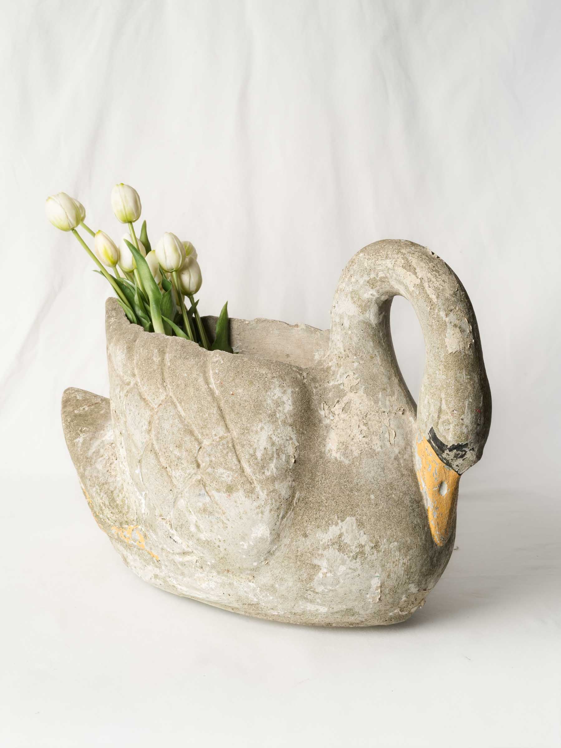 Vintage French concrete planter swan  