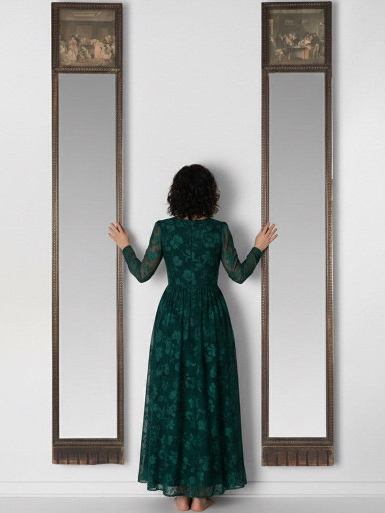 Refined dark-stained hardwood mirrors  