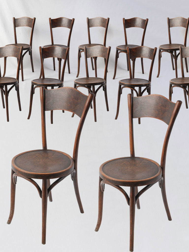 Rare Set Of 12 Antique French Bentwood Bistro Dining Chairs