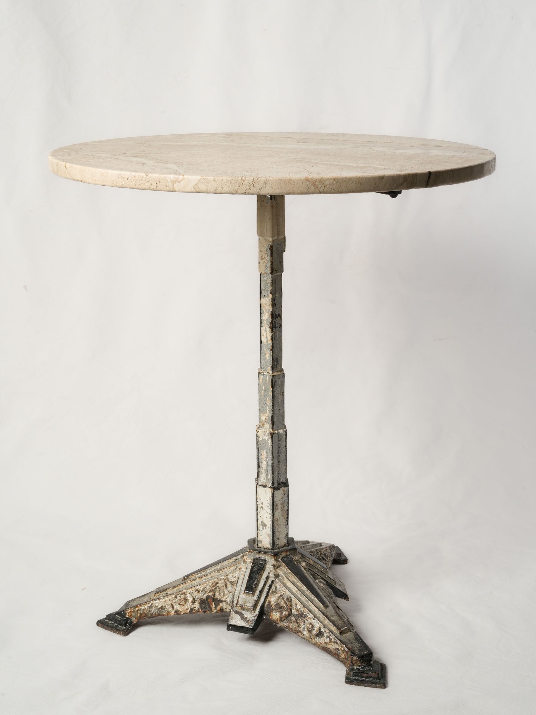 Rare Louis Vuitton Art Deco Cast-Iron Pedestal Table with Later Stone Top, France, c. 1930s - 27½" x 23¾"