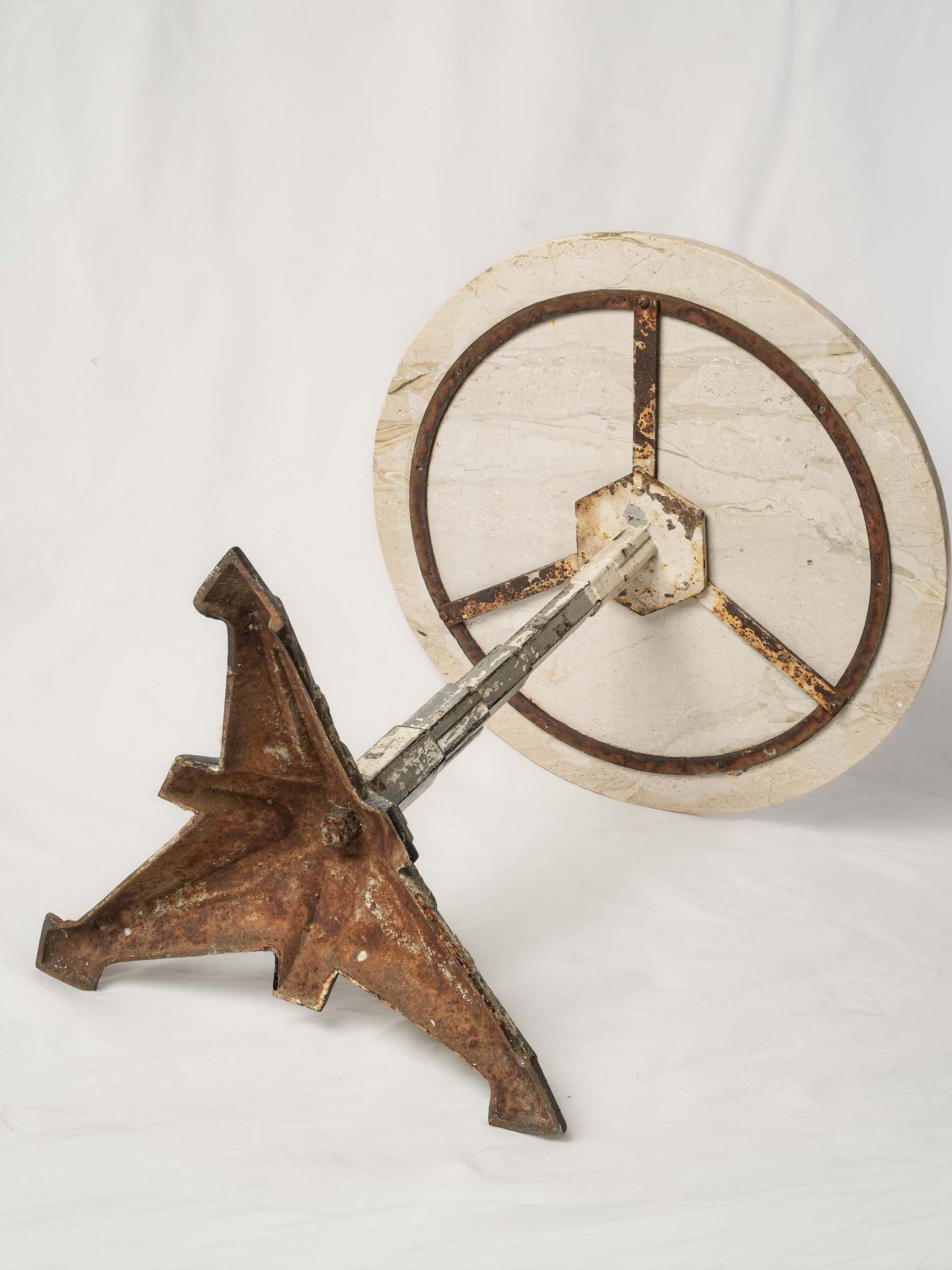 Rare Louis Vuitton Art Deco Cast-Iron Pedestal Table with Later Stone Top, France, c. 1930s - 27½" x 23¾"