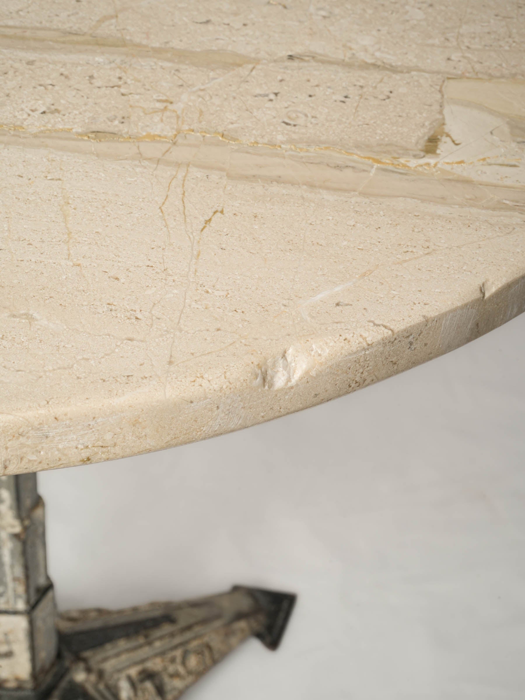 Rare Louis Vuitton Art Deco Cast-Iron Pedestal Table with Later Stone Top, France, c. 1930s - 27½" x 23¾"