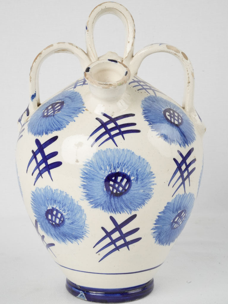 Retro blue glazed pitcher with handles
