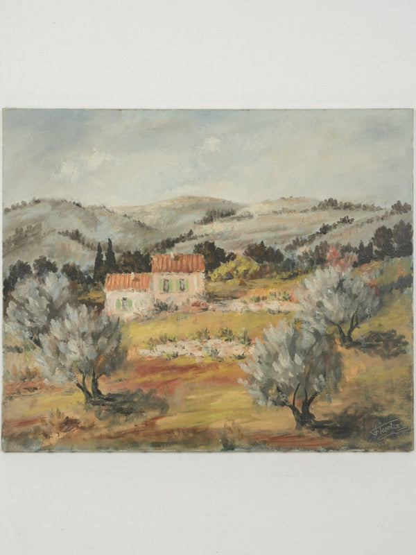 Vintage Provençal unframed oil-on-canvas landscape