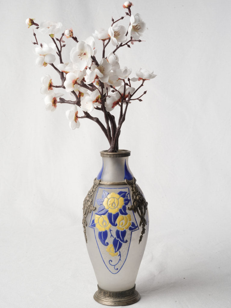 French Art Deco Frosted Glass Vase w/ Silvered-Metal Appliqués By D’Argyl Paris c.1925–1935 - 10¾"