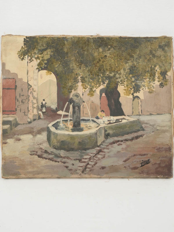 Vintage Provençal village oil painting