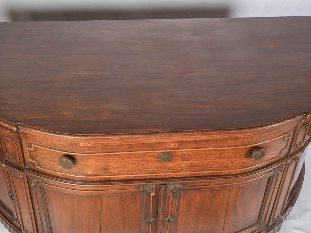 Sculpted walnut demilune bar cabinet  
